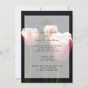 Pretty pink tulip flowers engagement party invitation