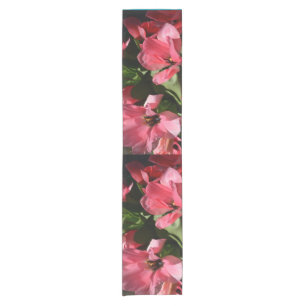 Pretty pink tulip flowers. floral photo art. short table runner