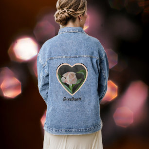 Pretty Pink Tulip in Heart Denim Jacket