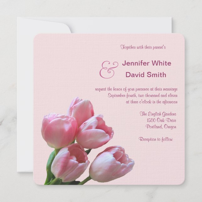 Pretty Pink Tulip Wedding Invitation (Front)