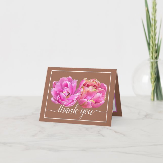 Pretty Pink Tulips Chic Floral Bouquet Thank You Card (Front)