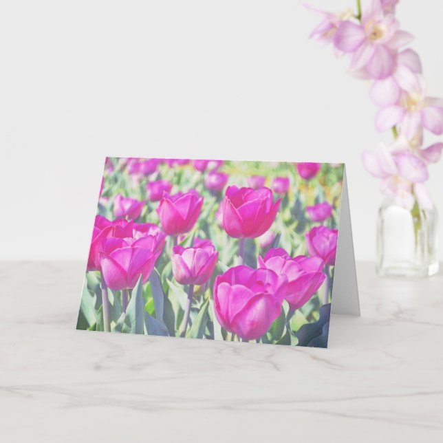 Pretty Pink Tulips Flower Art Note Card (Orchid)