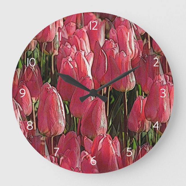 Pretty Pink Tulips Large Clock (Front)