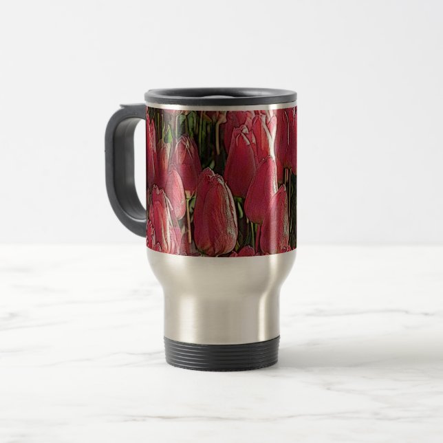 Pretty Pink Tulips Travel Mug (Front Left)