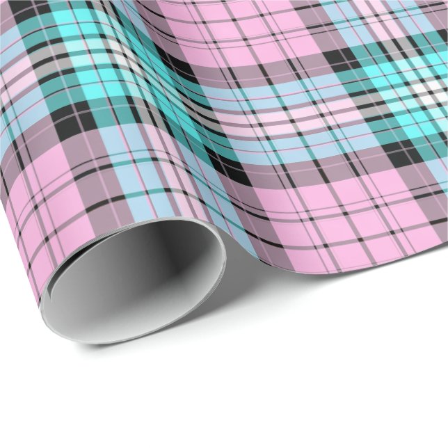 Pretty Pink Turquoise Tartan Scottish Plaid Wrapping Paper (Roll Corner)