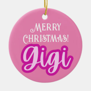 Pretty Pink Typography Merry Christmas Gigi Ceramic Tree Decoration