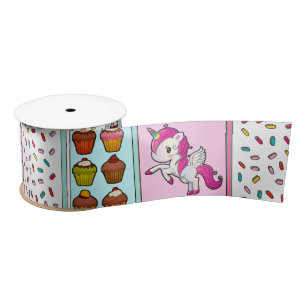 Pretty Pink Unicorn and Sprinkles Birthday Ribbon Satin Ribbon