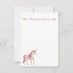 Pretty PInk Unicorn Personalised Floral Card