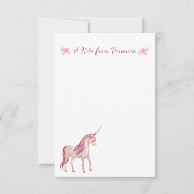 Pretty PInk Unicorn Personalised Floral Card (Front)