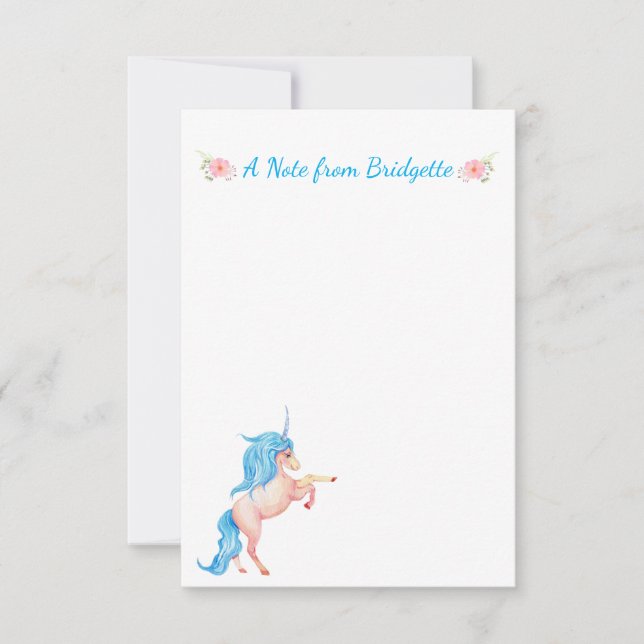 Pretty PInk Unicorn Personalised Floral Card (Front)