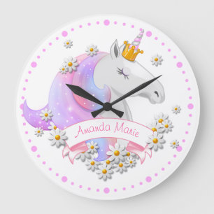 Pretty Pink Unicorn Princess Bedroom Nursery Large Clock