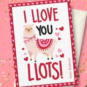 Pretty Pink Valentine's Day Llama Classroom Card