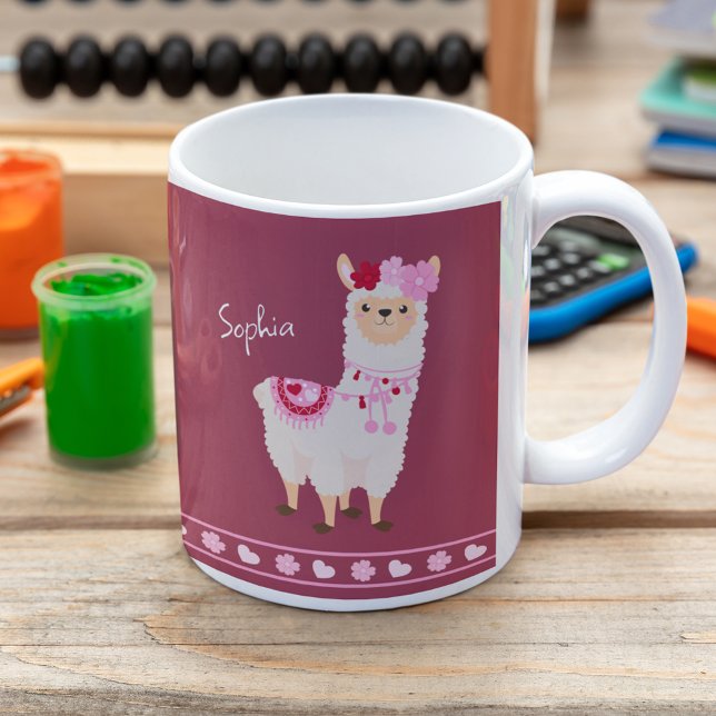 Pretty Pink Valentine's Day Llama Little Girl Mug (Creator Uploaded)