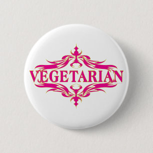 Pretty Pink Vegetarian Design 6 Cm Round Badge