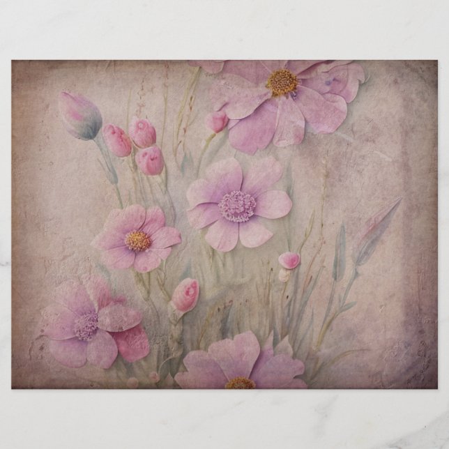 Pretty Pink Vintage Floral Scrapbook Paper (Front)