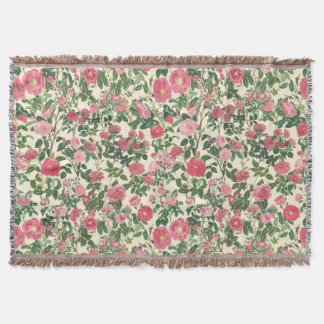 Pretty Pink Vintage Flowers - Cottagecore Floral Throw Blanket