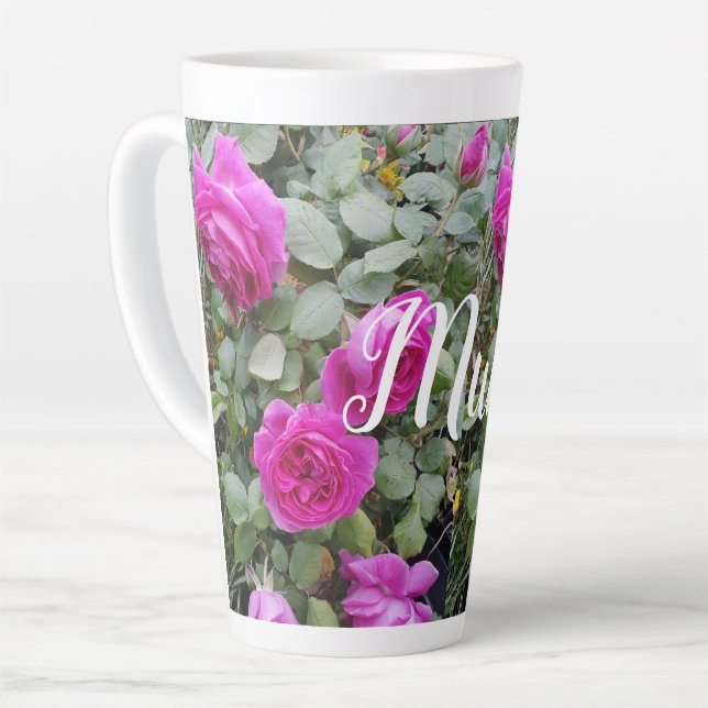 Pretty Pink Vintage Rose Flower Birthday Mom Mug (Left Angle)