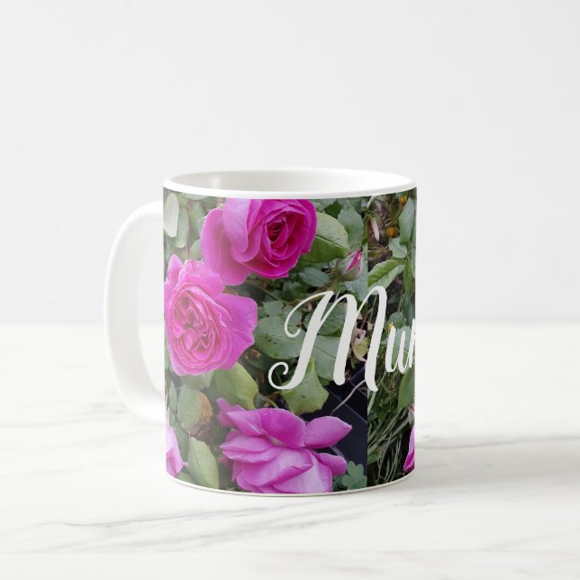 Pretty Pink Vintage Rose Flower Birthday Mom Mug (Front Left)