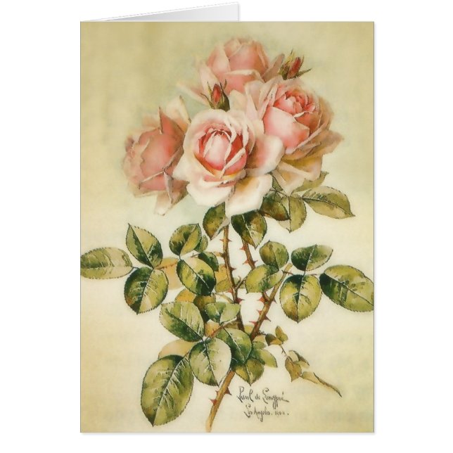 Pretty Pink Vintage Roses Card (Front)