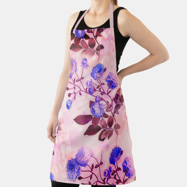 Pretty Pink w/ Purple Floral Print Apron (Insitu)