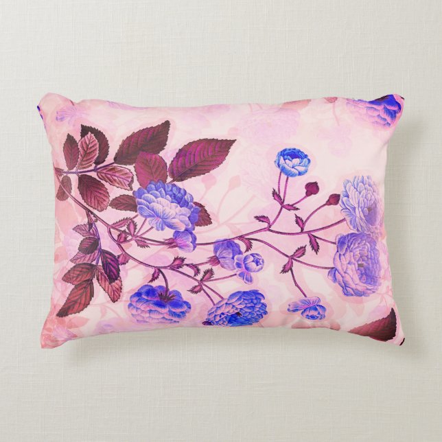 Pretty Pink w/ Purple Floral Print Decorative Cushion (Front)