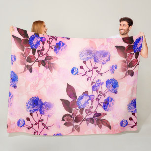 Pretty Pink w/ Purple Floral Print Fleece Blanket
