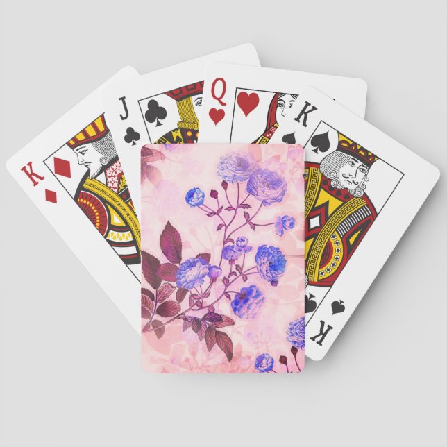 Pretty Pink w/ Purple Floral Print Playing Cards (Back)