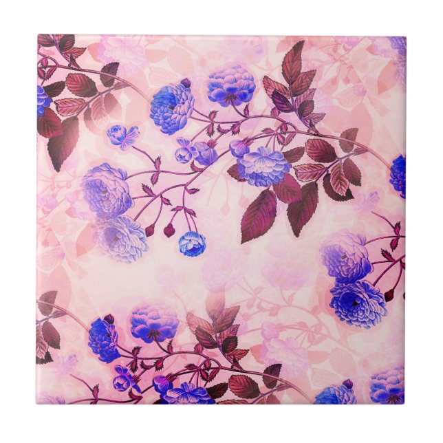 Pretty Pink w/ Purple Floral Print Tile (Front)