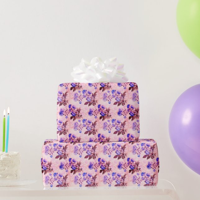 Pretty Pink w/ Purple Floral Print Wrapping Paper (Party Gifts)
