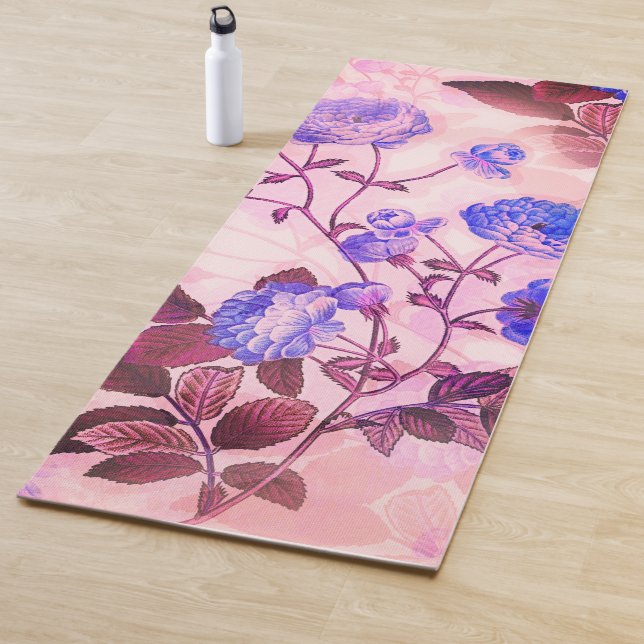 Pretty Pink w/ Purple Floral Print Yoga Mat (In Situ)