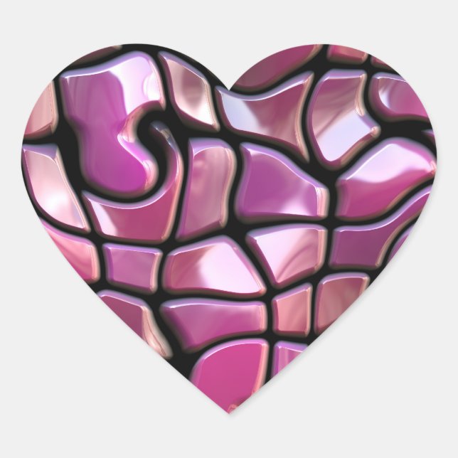 Pretty Pink Warped Mosaic Tiles Heart Sticker (Front)