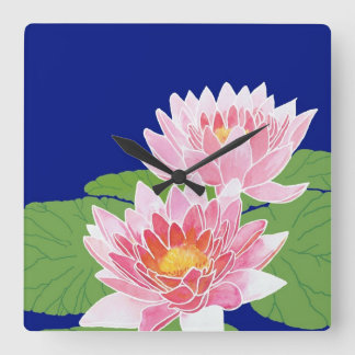Pretty Pink Water Lilies: Square Wall Clock