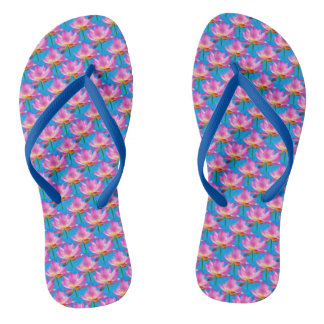 Pretty Pink Water Lily Pattern Flip Flops