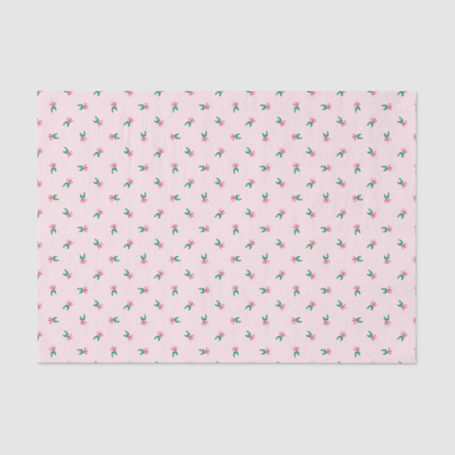 Pretty Pink Watercolor Ditsy Flowers Pattern Tissue Paper (Front)