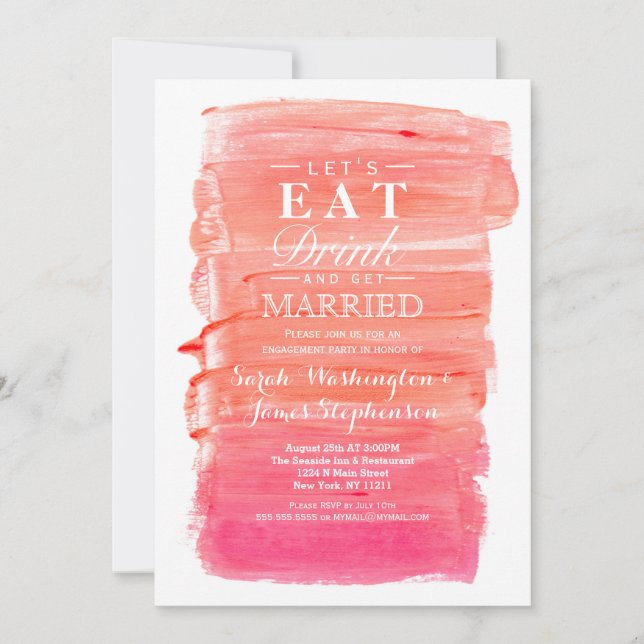 Pretty Pink Watercolor Engagement Party Invitation (Front)