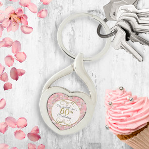 Pretty Pink Watercolor Floral 60th Birthday  Key Ring