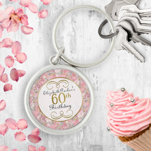 Pretty Pink Watercolor Floral 60th Birthday  Key Ring