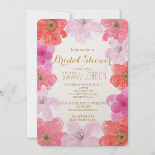Pretty Pink Watercolor Floral Bridal Shower Invitation