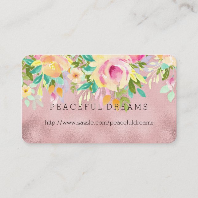 Pretty Pink Watercolor Floral Business Card (Front)