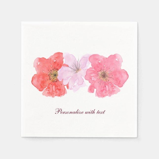 Pretty Pink Watercolor Floral Napkin (Front)