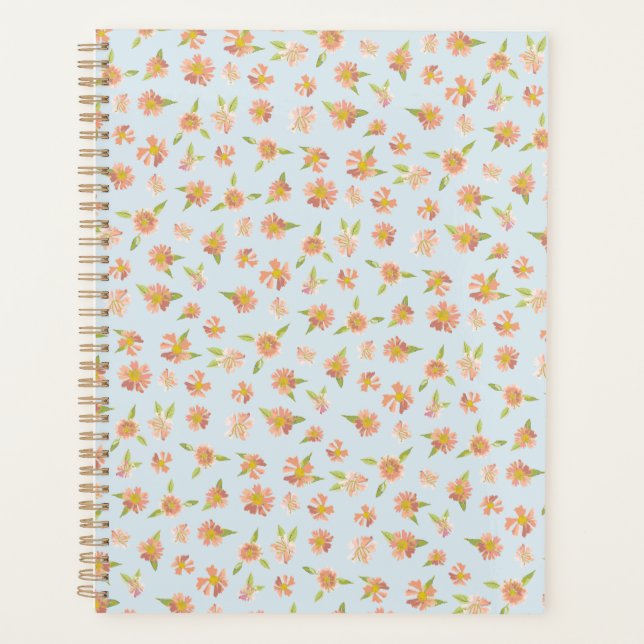 Pretty Pink Watercolor Floral Pattern Blue Planner (Front)