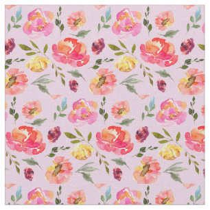 Pretty Pink Watercolor Floral Pattern Fabric