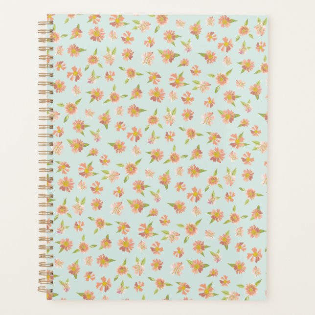 Pretty Pink Watercolor Floral Pattern Mint Planner (Front)