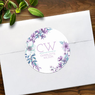 Pretty Pink Watercolor Floral Personalised Classic Round Sticker