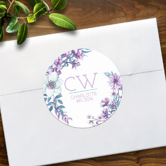 Pretty Pink Watercolor Floral Personalised Classic Round Sticker