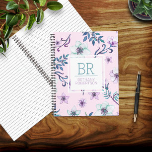 Pretty Pink Watercolor Floral Personalised Notebook