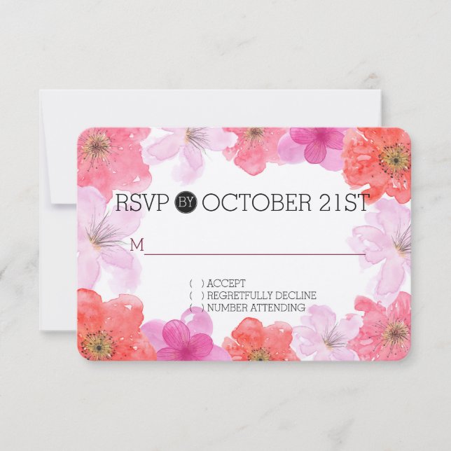 Pretty Pink Watercolor Floral RSVP (Front)
