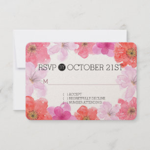 Pretty Pink Watercolor Floral RSVP Card