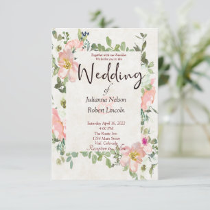Pretty pink watercolor floral wedding invitation