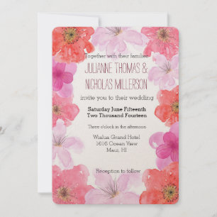 Pretty Pink Watercolor Floral Wedding Invitation